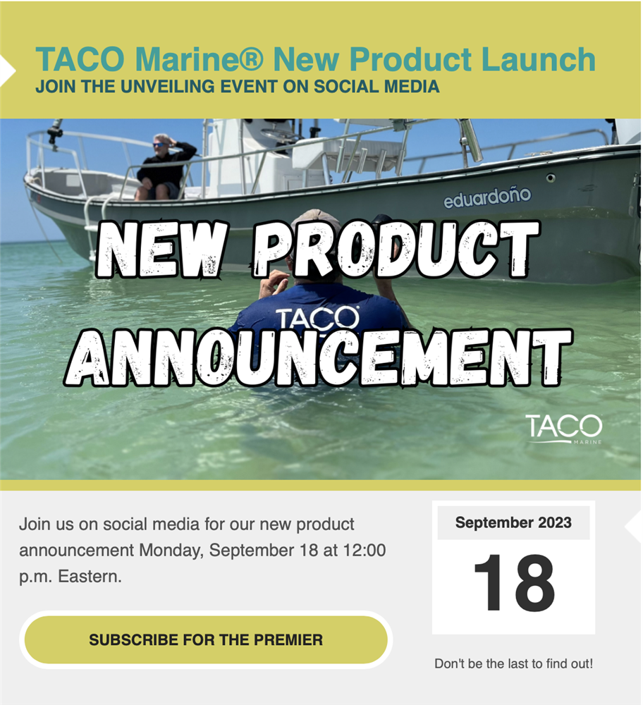 TACO Marine New Product Launch Event graphic.